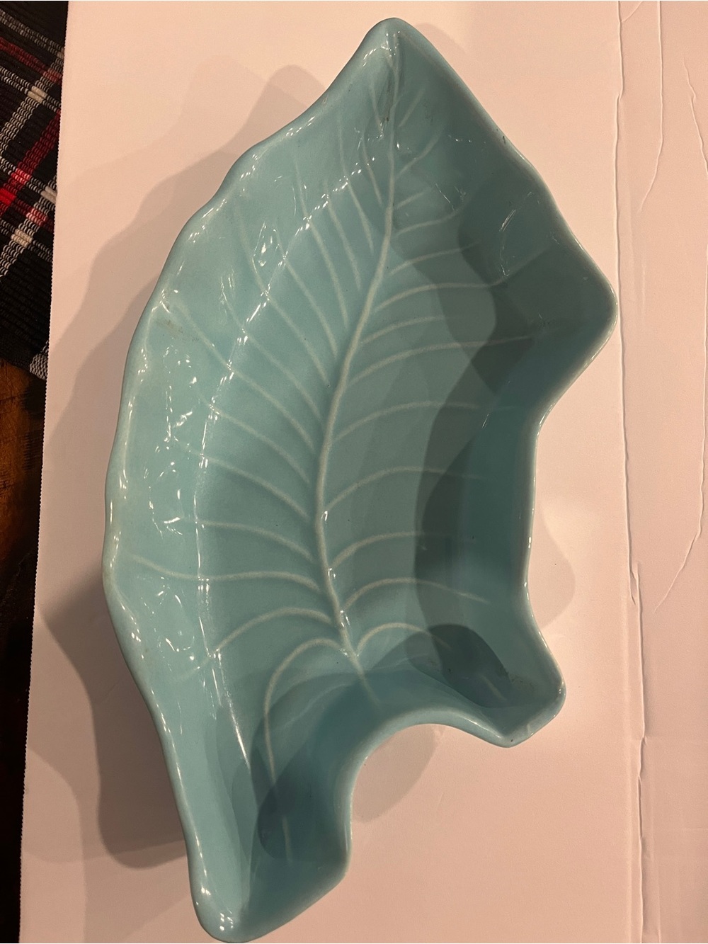 Vintage 1960 ‘s Light Blue Leaf-Shaped Ceramic Serving Dish